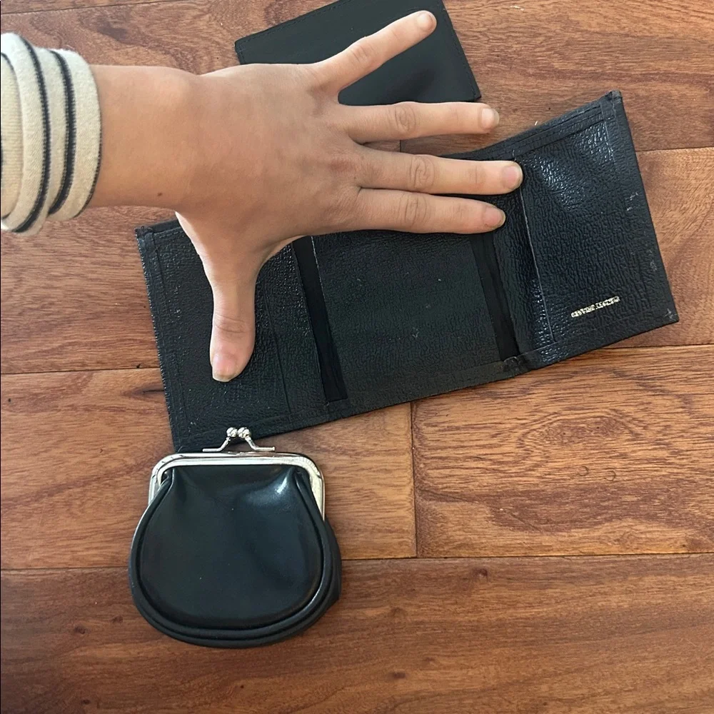 x3 Non Signe Black Genuine Leather Wallet Kisslock Trio